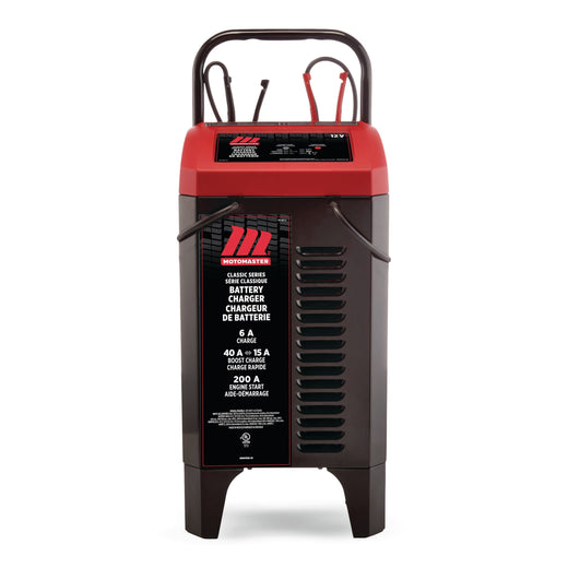 MotoMaster Classic Series Wheeled Smart Battery Charger, Fully Automatic, 40/15/6-Amp, 12V, with 200-Amp Engine Start
