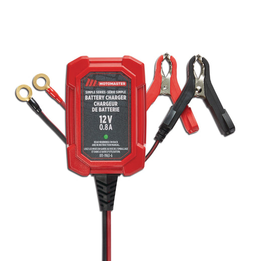 MotoMaster Simple Series Smart Battery Charger/Maintainer, Fully Automatic, 0.8-Amp, 12V