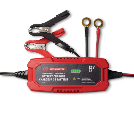 MotoMaster Simple Series Smart Battery Charger/Maintainer, Fully Automatic, 3-Amp, 12V