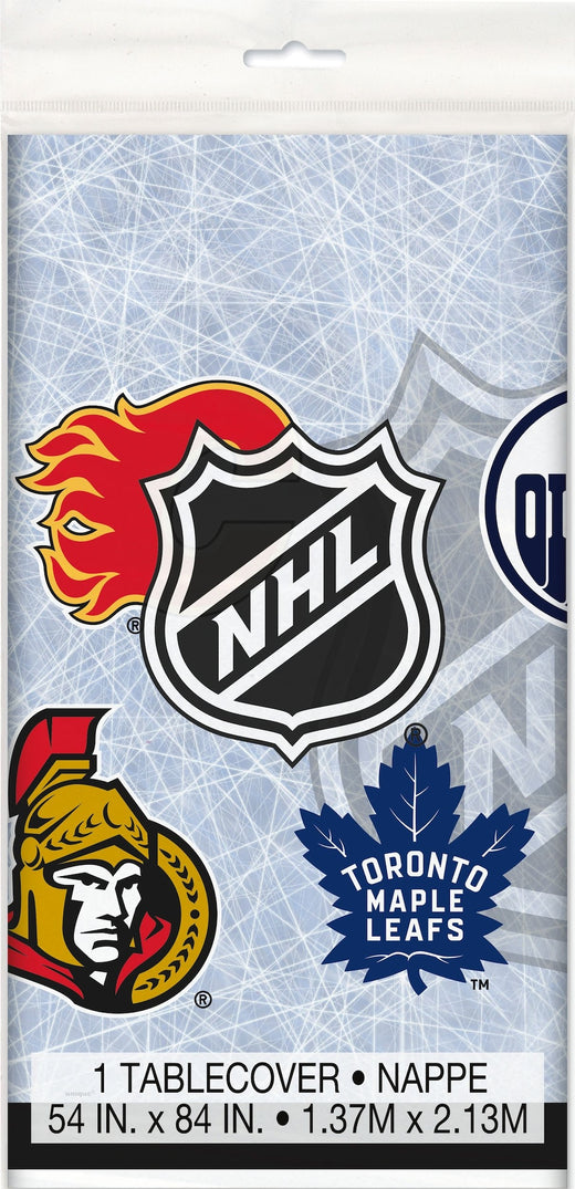 National Hockey League NHL Multi Team Rectangle Plastic Reusable Table Cover, Blue, 54x84-in, for Sports Party