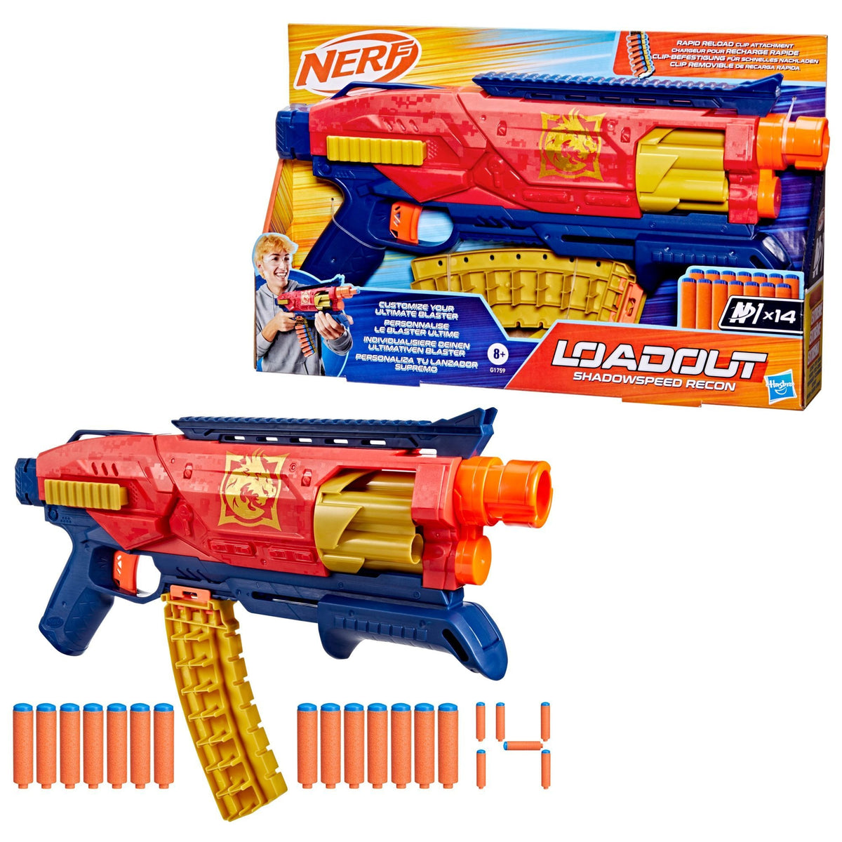 NERF Loadout Shadowspeed Recon Dart Blaster with Dart Storage Attachment and 14 N1 Darts