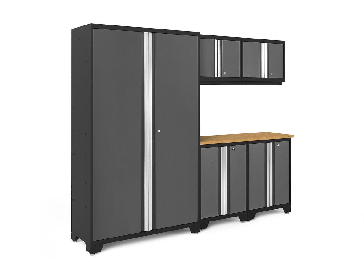 NewAge Bold 3.0 Series 24-Gauge Steel Garage Cabinetry Set with Bamboo Top, Partial Assembly, 96-in x 18-in x 72-in, 6-pc