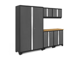 NewAge Bold 3.0 Series 24-Gauge Steel Garage Cabinetry Set with Bamboo Top, Partial Assembly, 96-in x 18-in x 72-in, 6-pc