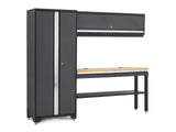 NewAge Bold 3.0 Series All-in-One Lockable Steel Garage Cabinetry Set with Bamboo Top, Grey, 90-in x 18-in x 72-in, 4-pc
