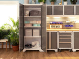 NewAge Bold 3.0 Series All-in-One Lockable Steel Garage Cabinetry Set with Bamboo Top, White/Platinum, 48-in x 18-in x 76.75-in, 5-pc image 3