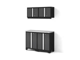 NewAge Bold 3.0 Series All-in-One Lockable Steel Garage Cabinetry Set with Stainless Steel Top, Black/Grey, 48-in x 18-in x 76.75-in, 5-pc