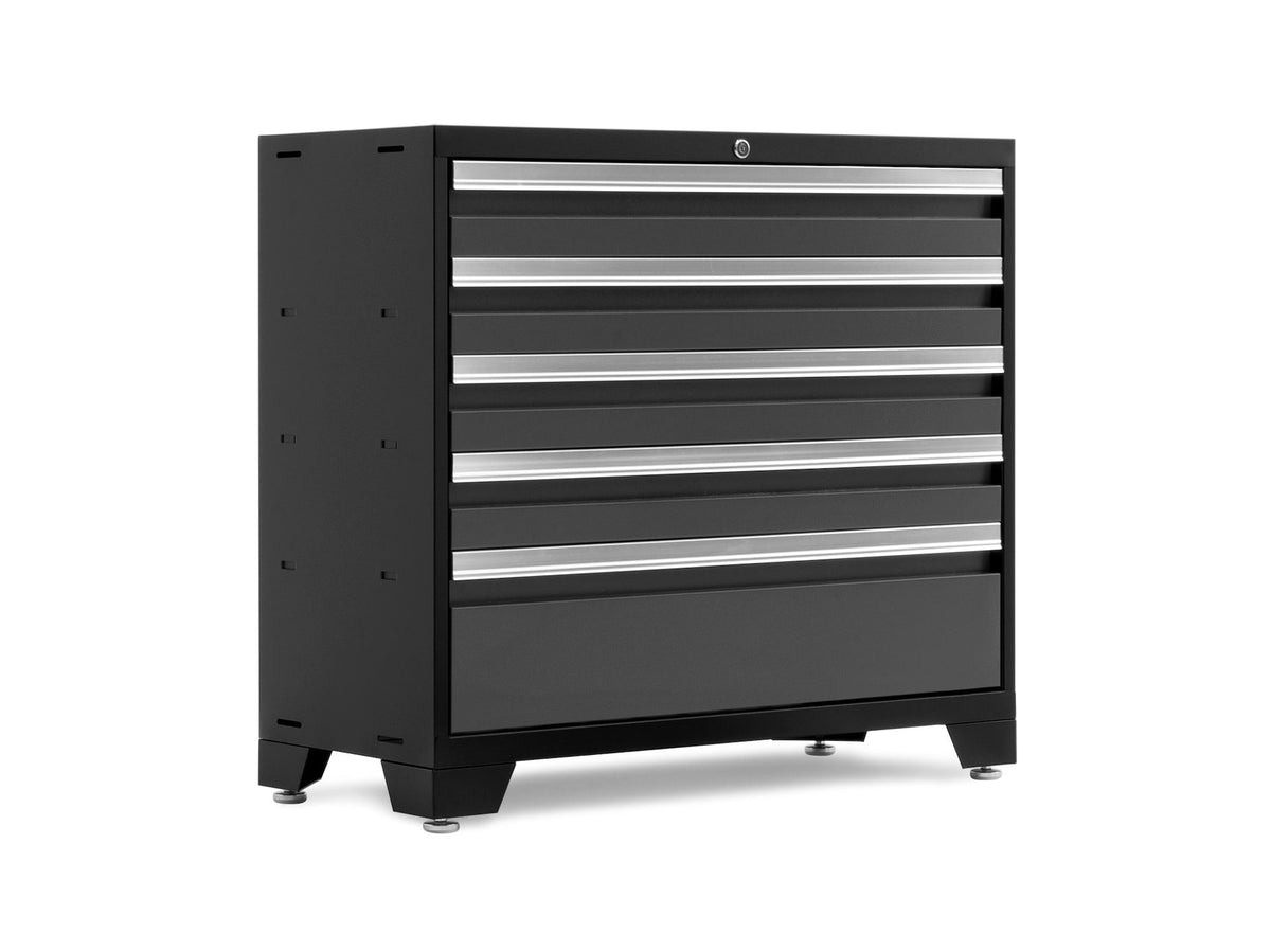 NewAge Bold 3.0 Series Lockable 5-Drawer Steel Tool Cabinet with Adjustable Legs, Fully-Welded, Black/Grey, 36-in