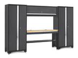 NewAge Bold 3.0 Series Lockable Steel Garage Cabinetry Set with Bamboo Top, Grey, 120-in x 18-in x 72-in, 5-pc
