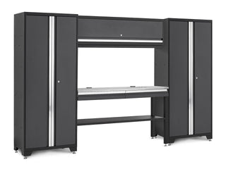 NewAge Bold 3.0 Series Lockable Steel Garage Cabinetry Set with Stainless Steel Top, Grey, 120-in x 18-in x 72-in, 5-pc