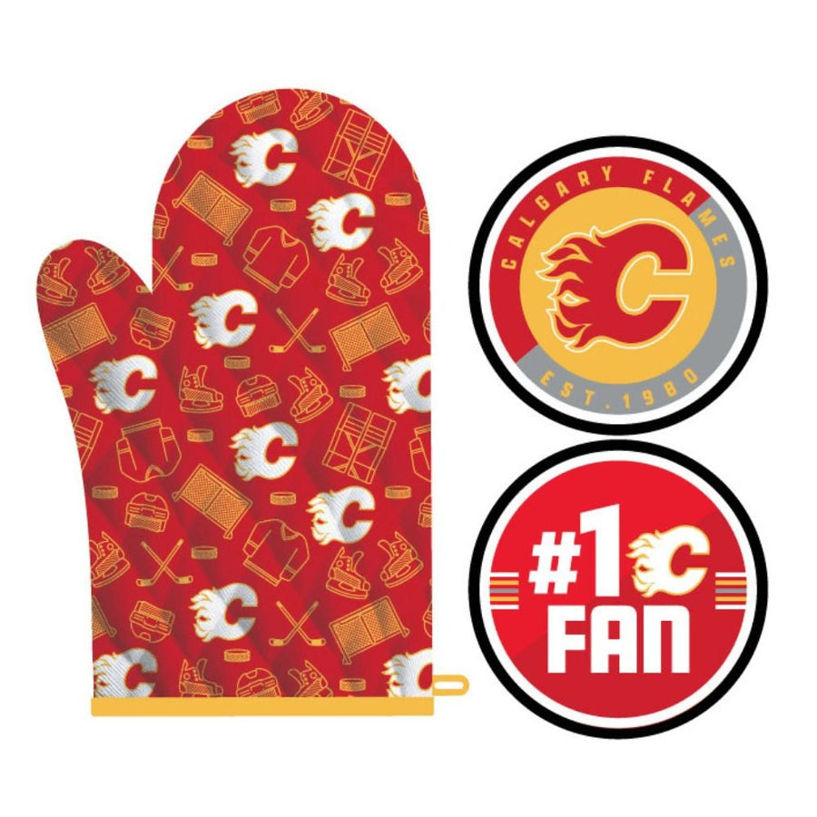 NHL Calgary Flames Kitchen Oven Mitt Pot Holder Set, 2-pc
