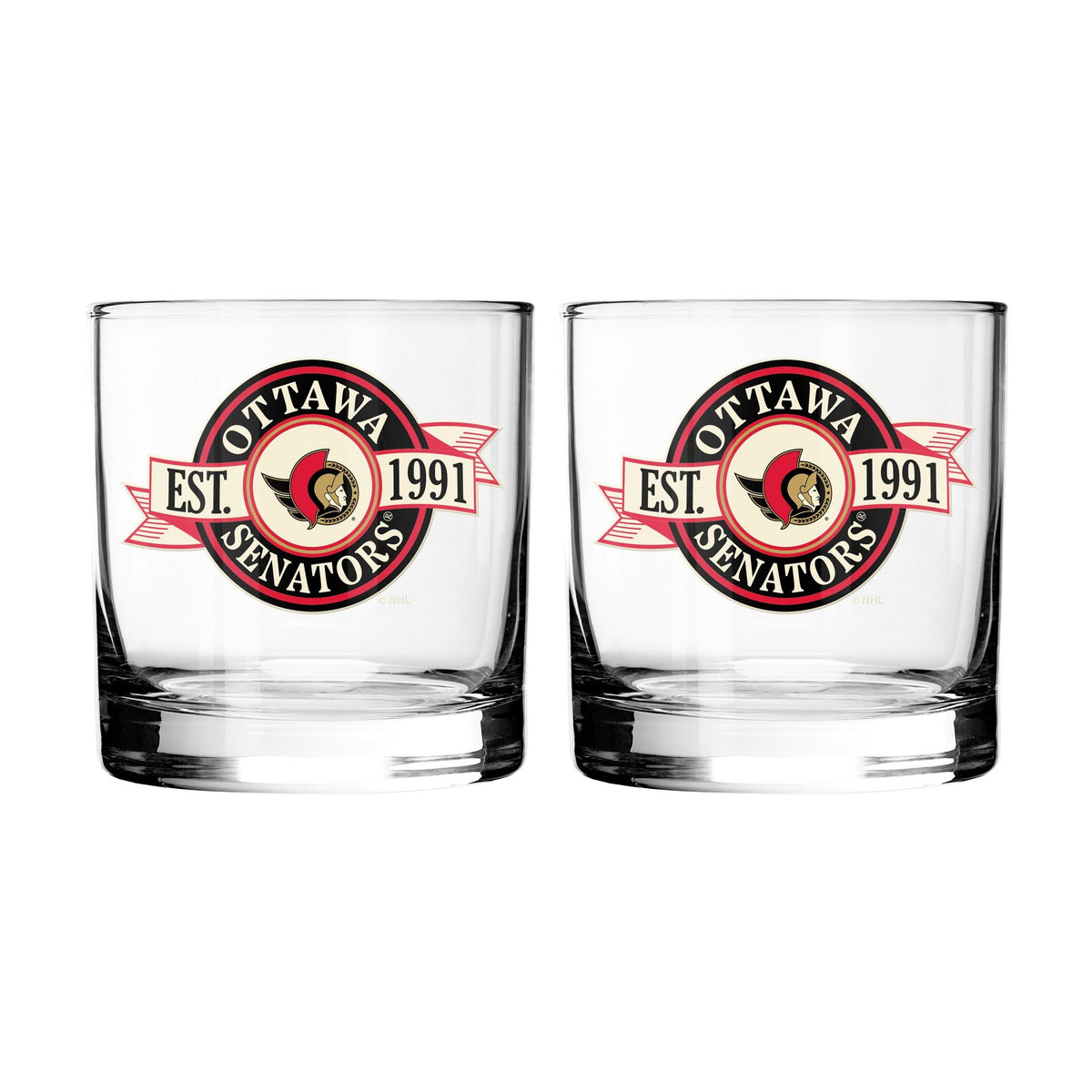 NHL Ottawa Senators Hockey Rocks Glass, 2-pk