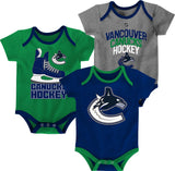 NHL Vancouver Canucks Infant/Baby Bodysuit Onesie, Blue/Green/Grey, 3-pk