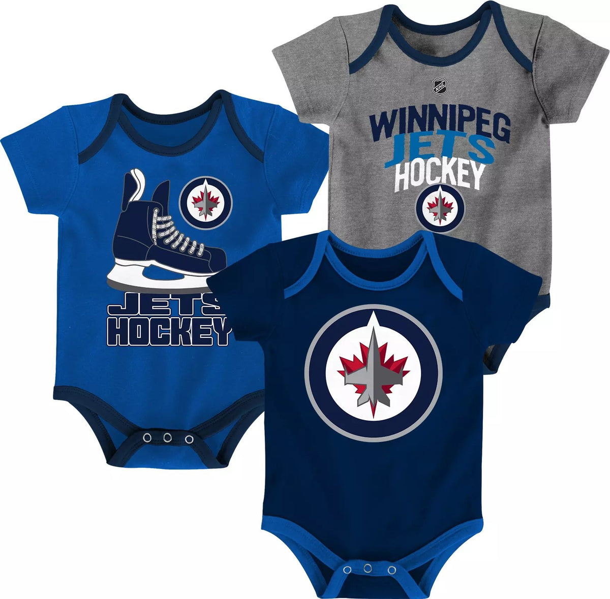 NHL Winnipeg Jets Infant/Baby Bodysuit Onesie, Blue/Grey/Navy Blue, 3-pk
