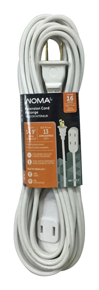 NOMA 14-ft 9-in 16/2 Indoor Extension Cord, Light-Duty, 3 Outlets, White
