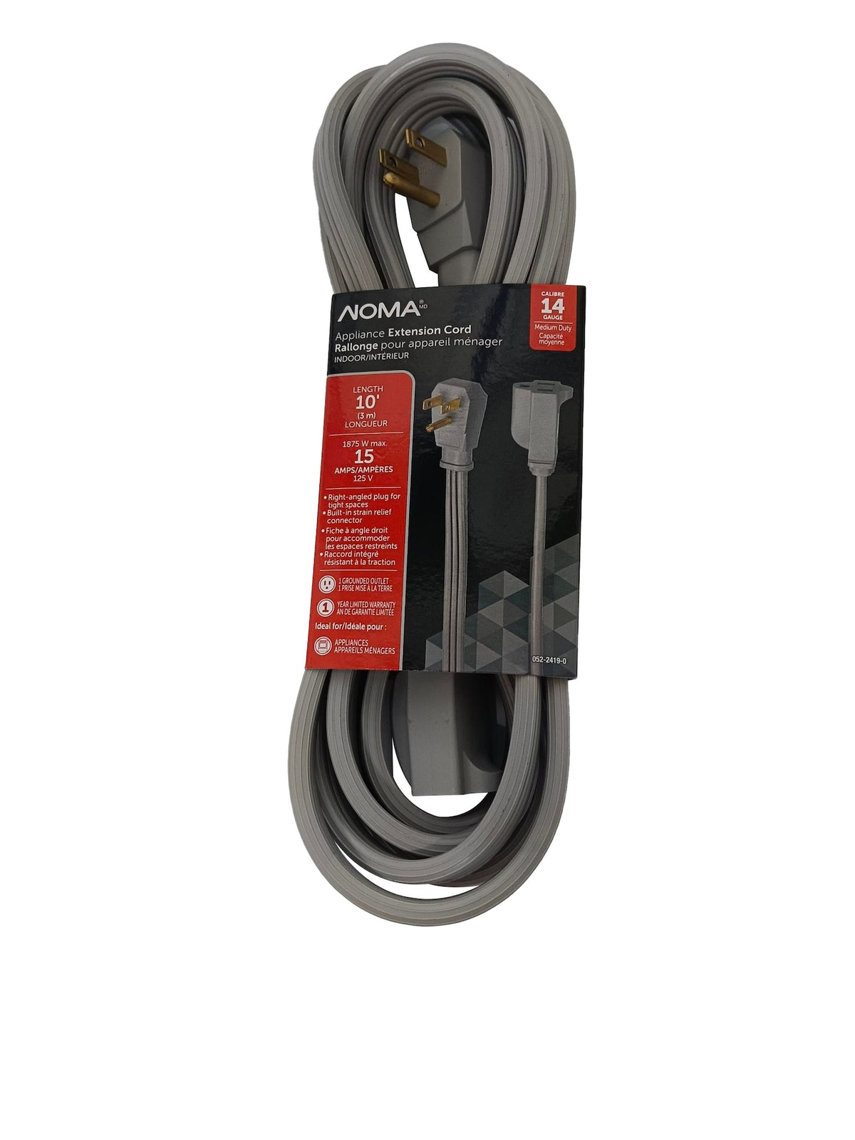NOMA 14/3 15 Amp Appliance Extension Cord, Grey