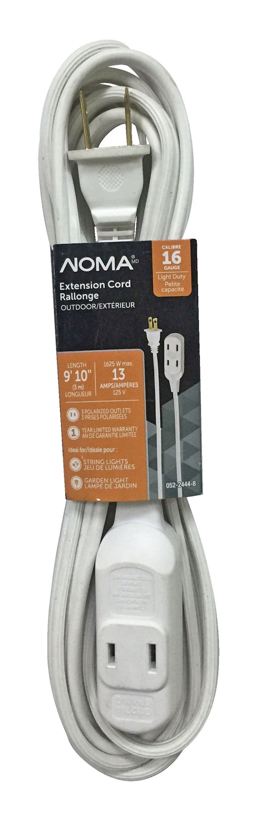 NOMA 16/2 Outdoor Extension Cord with 3 Outlets, White