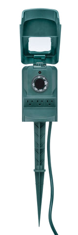 NOMA 3-Outlet Outdoor Power Stake with 6-ft Cord and Timer, Green image 2