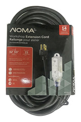 NOMA 32-ft 10-in 14/3 Outdoor Extension Cord with 3 Grounded Outlets and Lighted End, Black