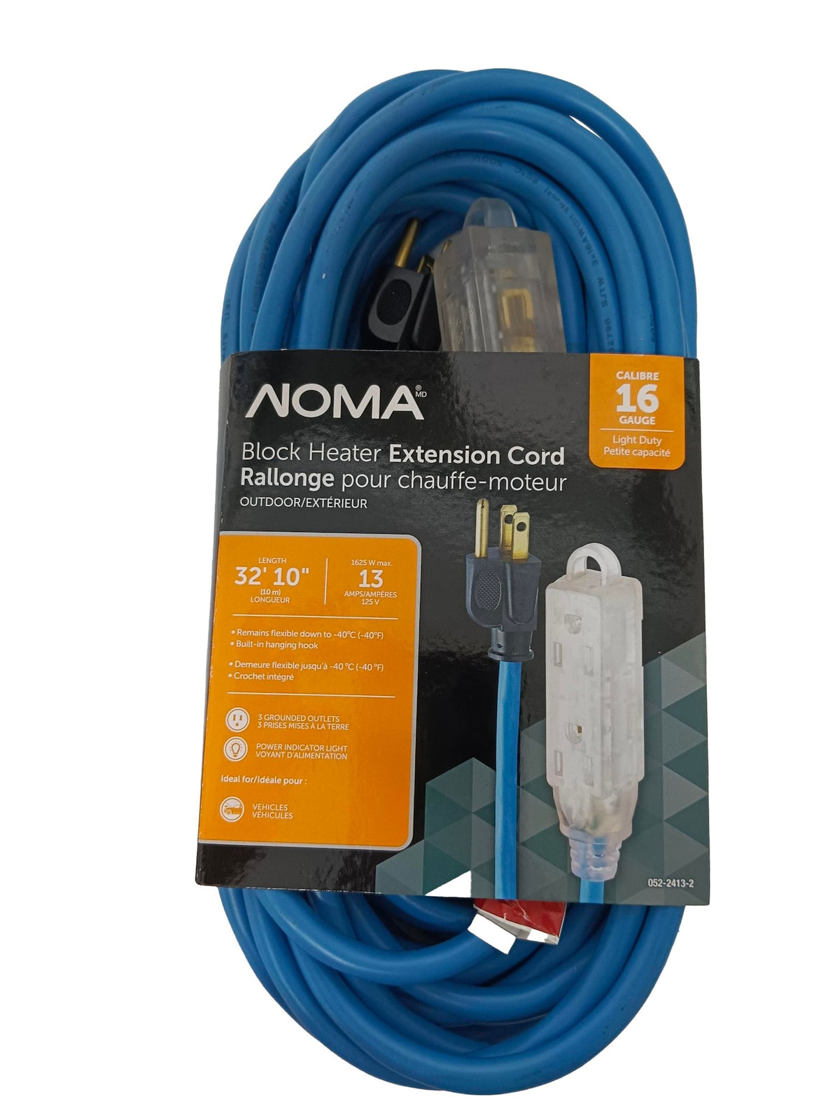 NOMA 32-ft 10-in 16/3 13 Amp All-Weather Block Heater Cord with Lighted End, Blue