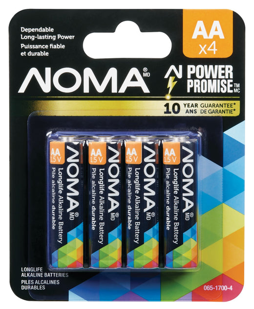 NOMA 4-pk AA Alkaline Batteries, Long Lasting, All Purpose