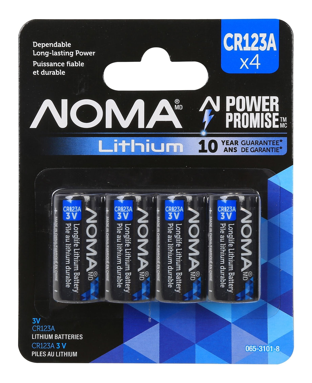 NOMA 4-pk CR123 3V / 3 Volt Lithium Photo Batteries, Long Lasting