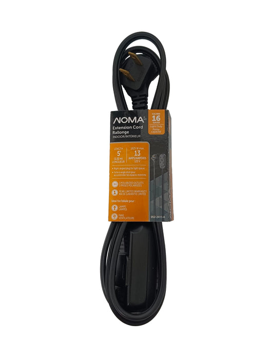 NOMA 5' 16/2 Light Duty Extension Cord with 3 Outlets, Black