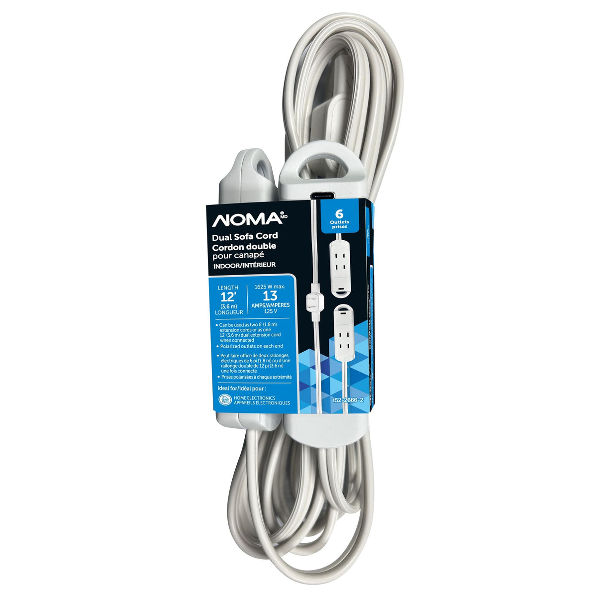NOMA 6-ft 13A 6-Outlet/1-USB-C White Indoor Twin Extension Cord