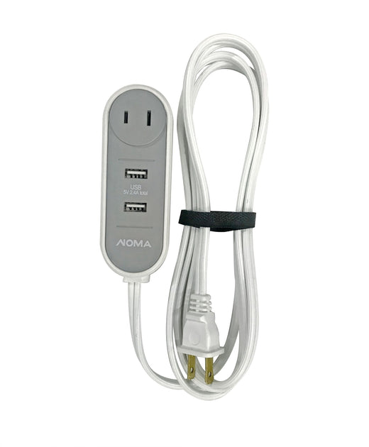 NOMA 6-ft 6-in 16/2 Extension Cord with 2 USB Outlets, Travel design, White