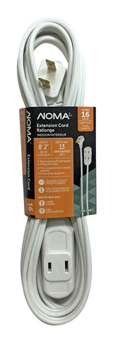 NOMA 8-ft 2-in 16/2 Extension Cord, Flat plug, 3 Outlets, White