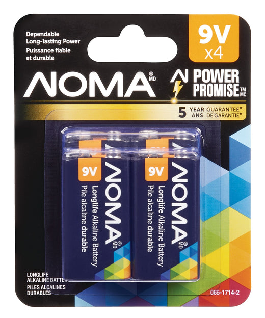 NOMA 9V/9 Volt Alkaline Batteries, All Purpose, Long Lasting, 4-pk