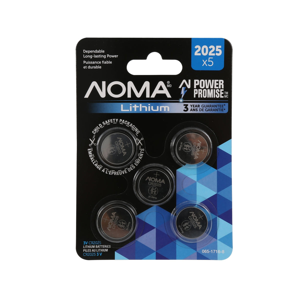 NOMA CR2025 3V / 3 Volt Lithium Coin Cell Batteries, Long Lasting, 5-pk