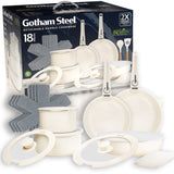 OB Gotham Steel Pots & Pan Set with Removable Handles, Cream, 18-pc