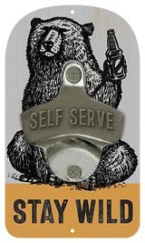 Open Road Brands Rustic Die Cut "Stay Wild" MDF Decor Bottle Opener, Wood/Metal, Grey