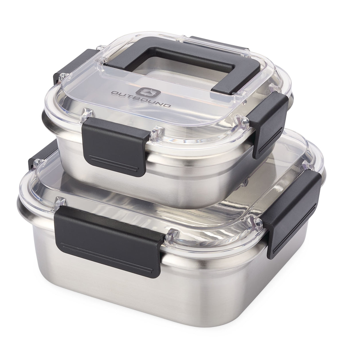 Outbound Leakproof Stainless Steel Food Storage Container with Lid, Clear/Black, 2-pk