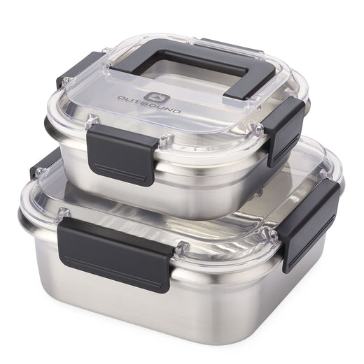 Outbound Leakproof Stainless Steel Food Storage Container with Lid, Clear/Black, 2-pk