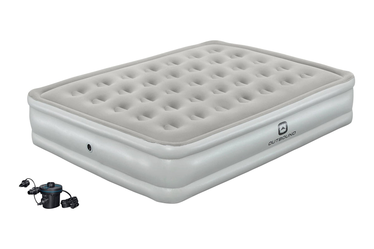 Outbound Queen Flocked Double-High Inflatable Air Mattress/Airbed with 110V Pump & Carry Bag