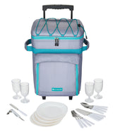 Outbound Wheeled Picnic Cooler with 21-Piece Cutlery/Plate Set, 18-Can
