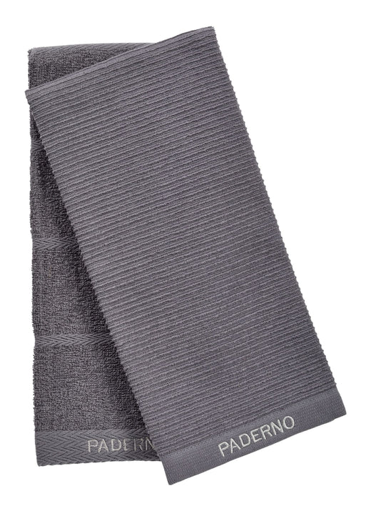 PADERNO All-Purpose Ribbed Cotton Terry Kitchen Towels, Charcoal, 2-pk
