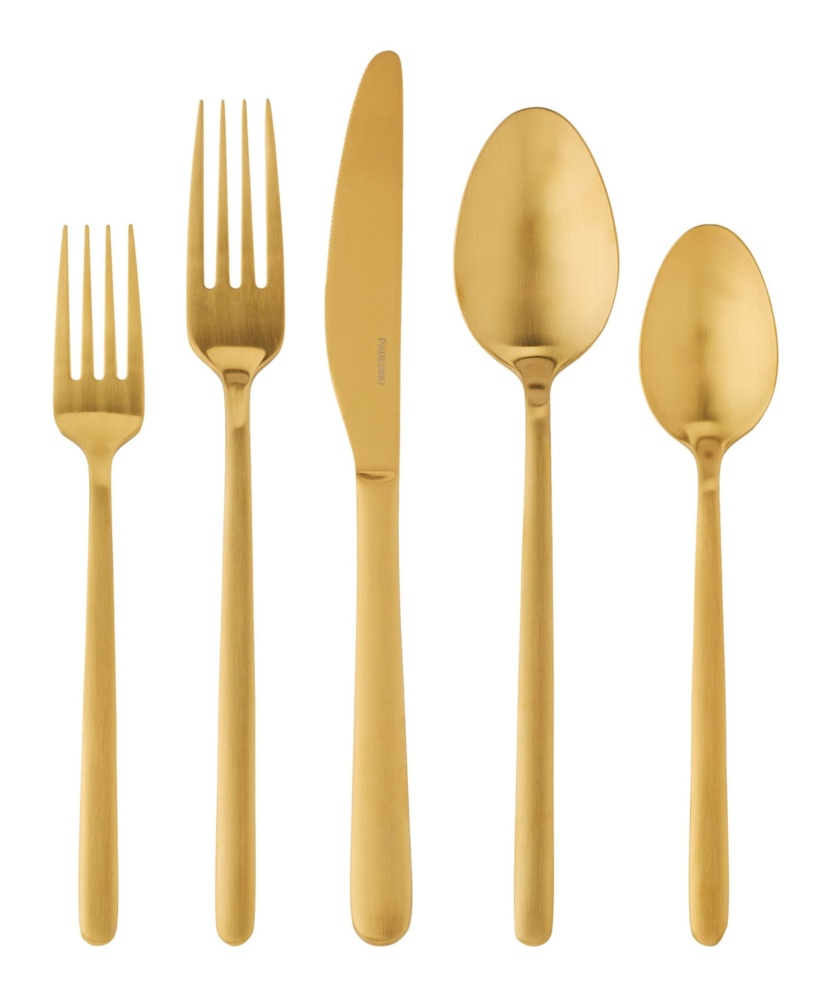 PADERNO Chelsey Satin Gold Finish Slim Round Stainless Steel Flatware Set, Serves 4, 20-pc