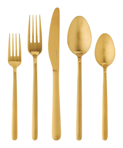 PADERNO Chelsey Satin Gold Finish Slim Round Stainless Steel Flatware Set, Serves 4, 20-pc