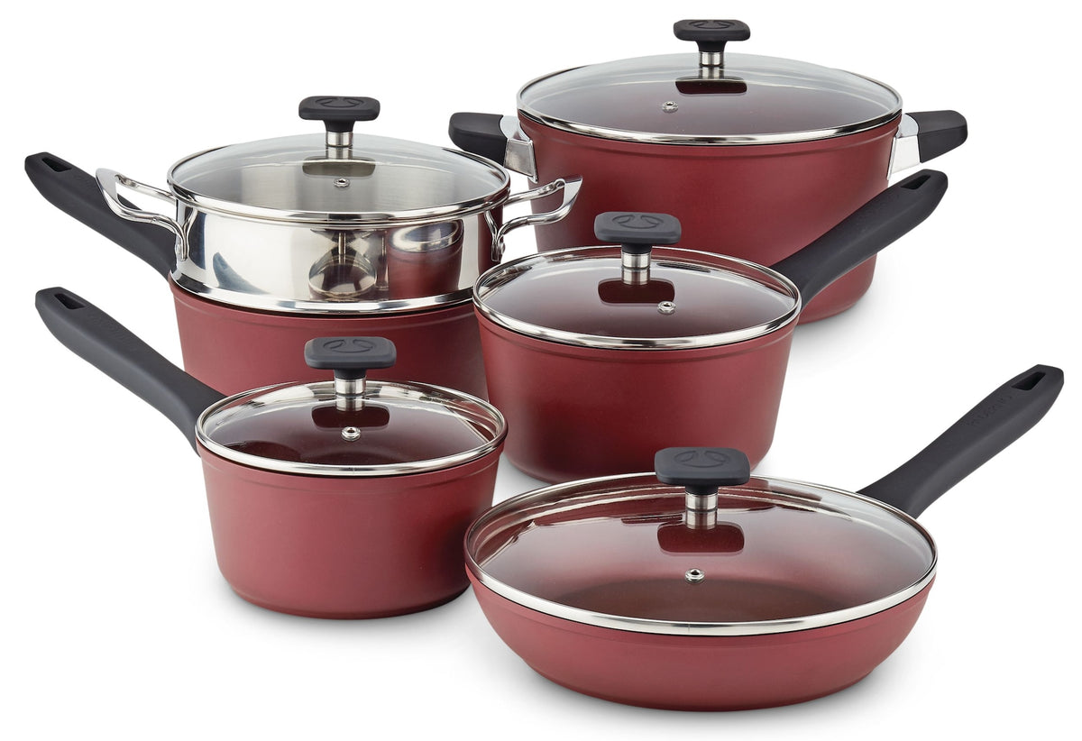 PADERNO Classic Cookware Set, Non-Stick, Maroon, 11-pc