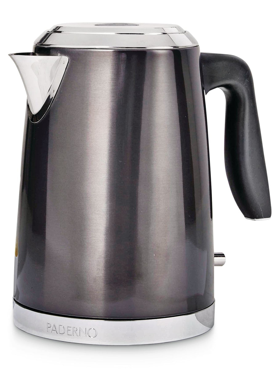 PADERNO Cordless Electric Kettle with Auto Shut Off, Black Stainless Steel, 1.7L