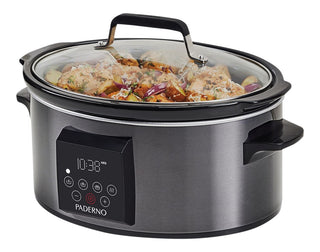 PADERNO Digital Programmable Slow Cooker, Black Stainless Steel, 6qt