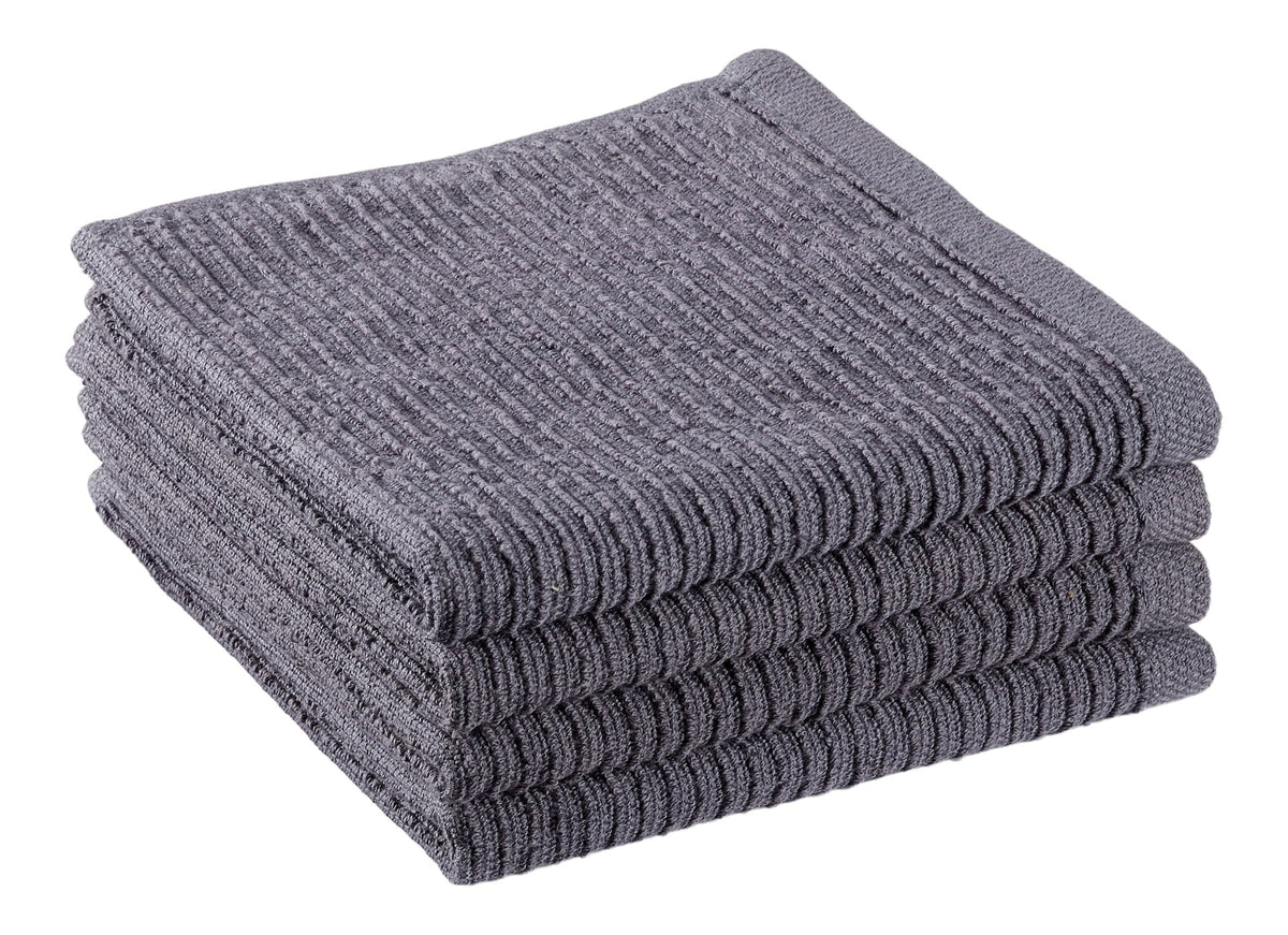PADERNO Ribbed Cotton Terry Square Dish Cloths, Charcoal, 4-pk