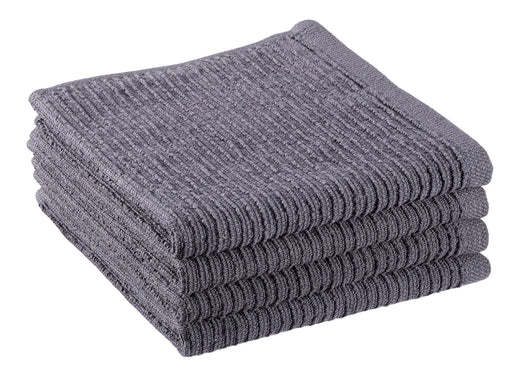 PADERNO Ribbed Cotton Terry Square Dish Cloths, Charcoal, 4-pk
