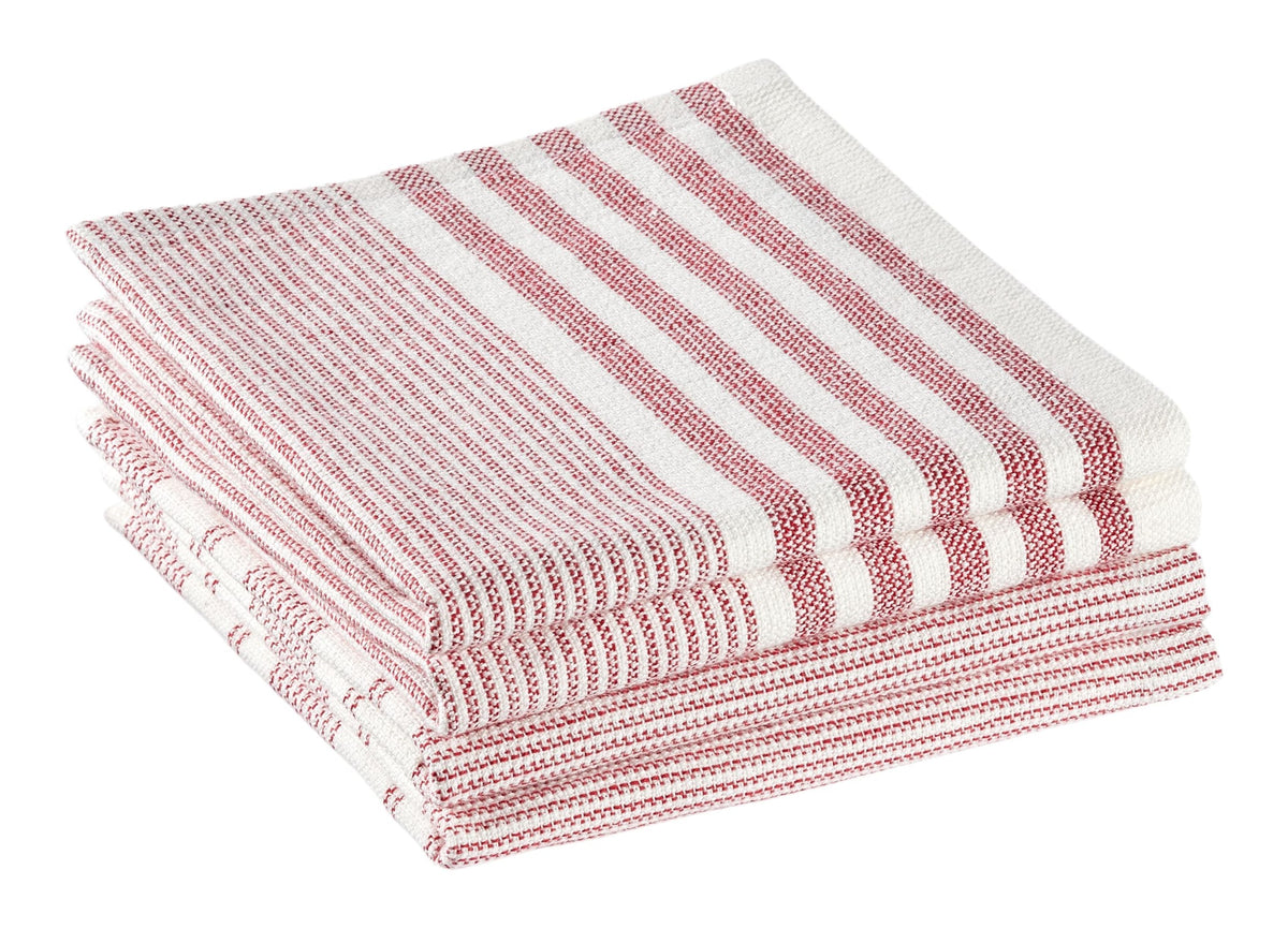 PADERNO Striped Cotton Terry Square Dish Cloths, Red, 4-pk