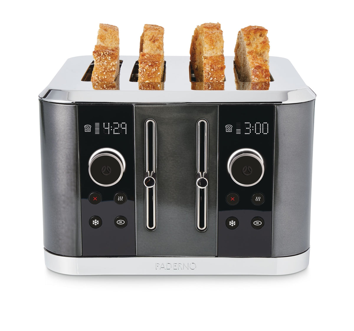 PADERNO Wide Slots Toaster with 9 Heating Settings, Black, 4-Slices