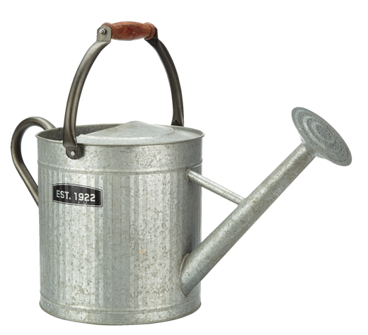 Panacea Vintage Style Decorative Watering Can with Wooden Handle, 7.5-L, (1.8 US gal), Silver