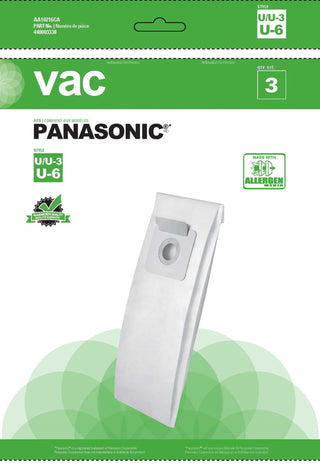 Panasonic U/U3 Replacement Allergen Vacuum Cleaner Bags, 3-pk