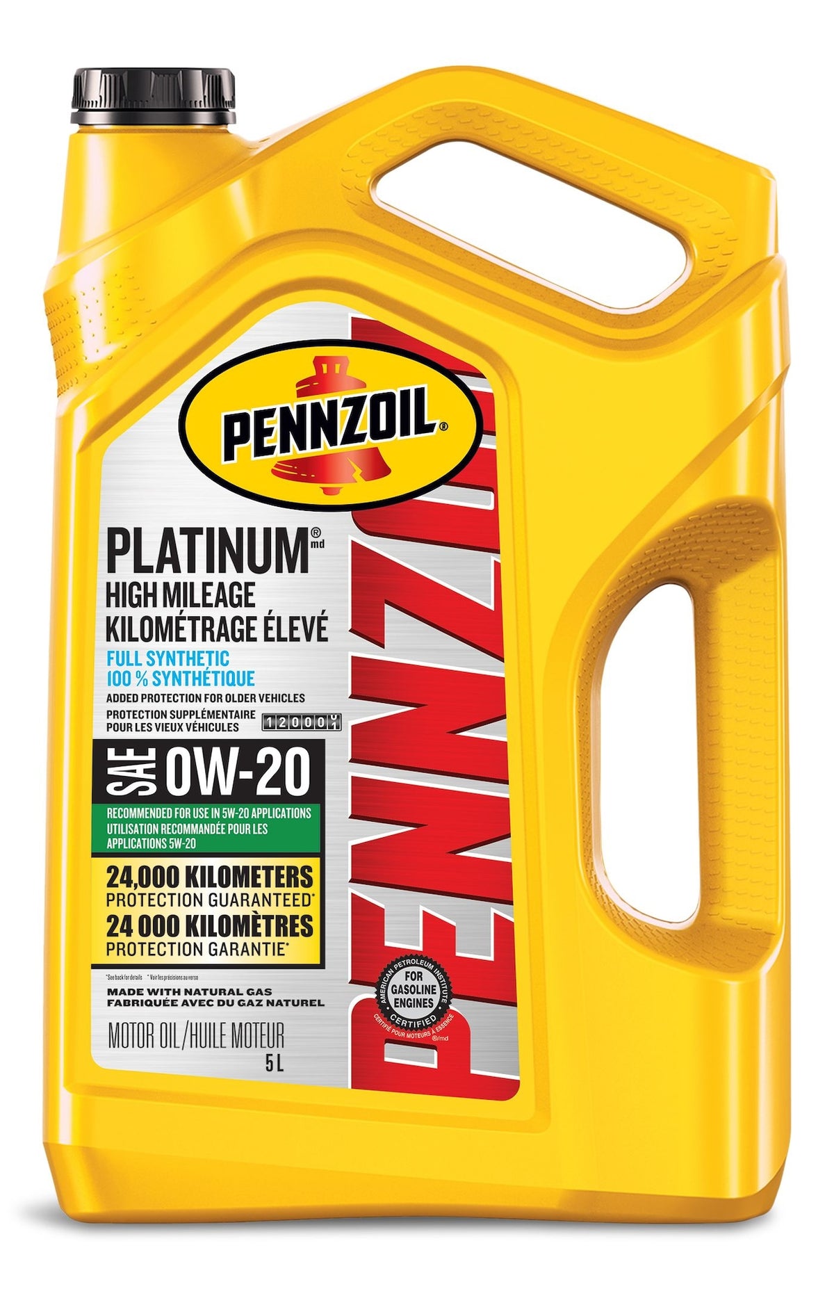 Pennzoil Platinum High Mileage 0W20 Synthetic Engine/Motor Oil, 5-L